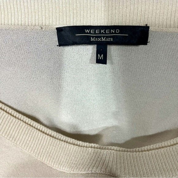 Weekend MaxMara Puff Sleeve Cream Silk Cotton Blend Pullover Sweater Medium - Picture 2 of 4